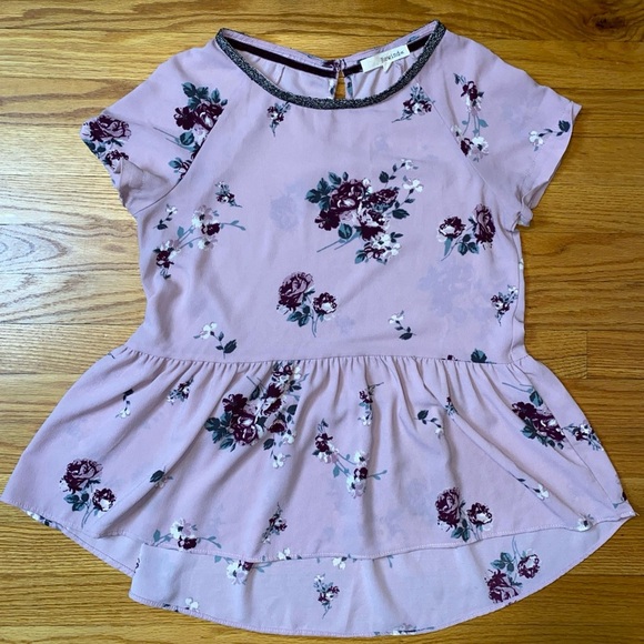 Rewind brand womens purple floral short sleeve blouse top size M - Picture 1 of 12
